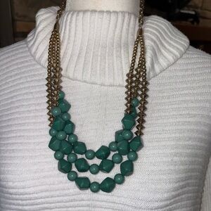 VINTAGE LOOKING MUTI STRAND GREEN AND GOLD ADJUSTABLE NECKLACE 13”